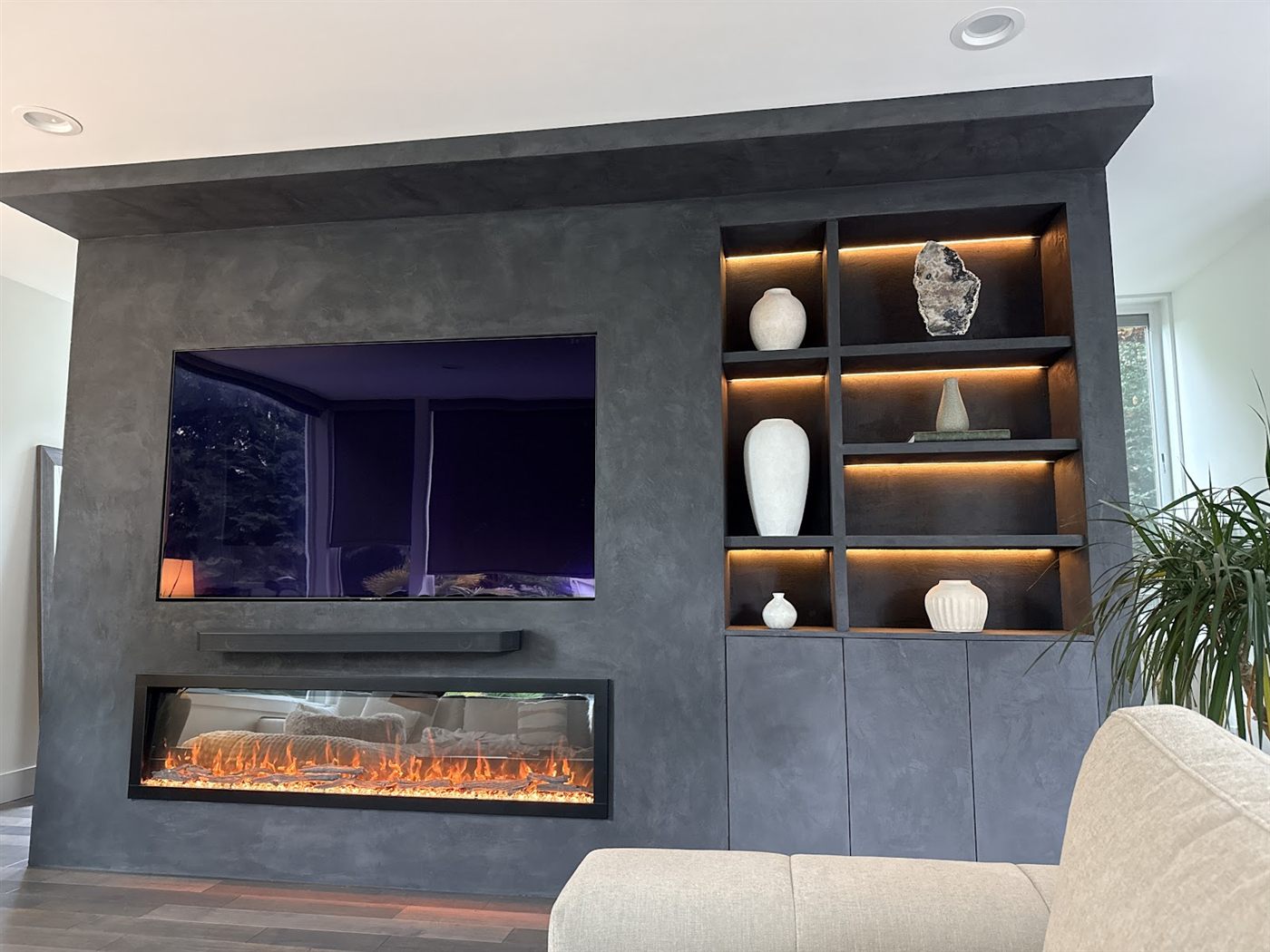 Gray plaster media wall
