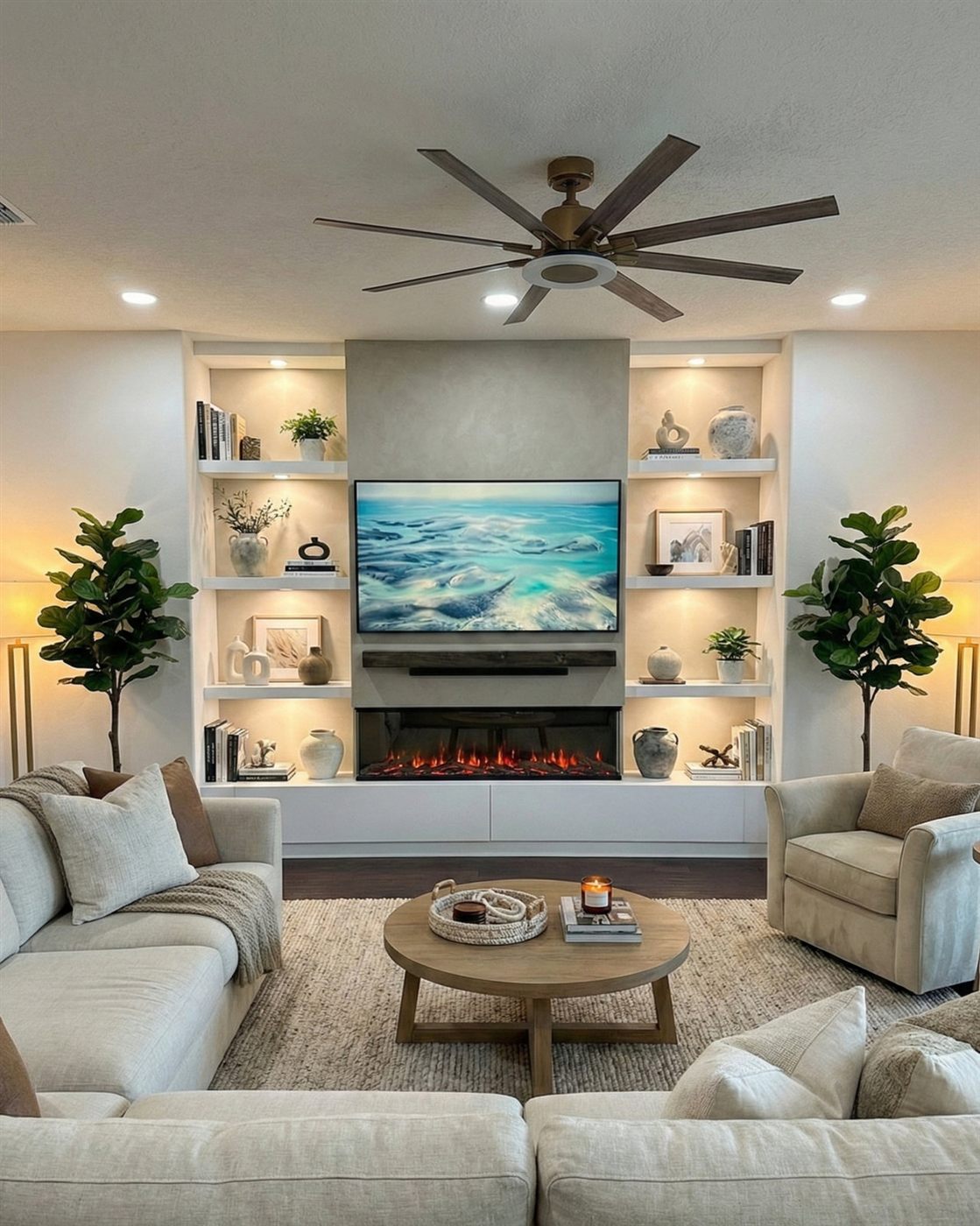Built-ins around a fireplace
