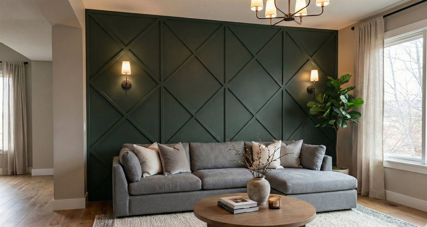 Green geometric accent wall